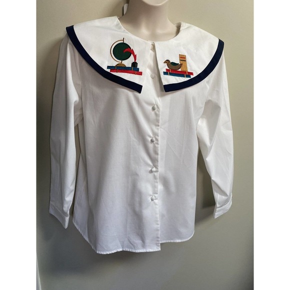 Vintage ~Rare~ NWT Kathy White Big Collar Embroidered Top Blouse ~22W - Picture 1 of 7